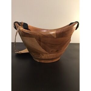 NEW Indian Wooden Bowl Handcrafted by India Artisans Handles 7 X 5.5